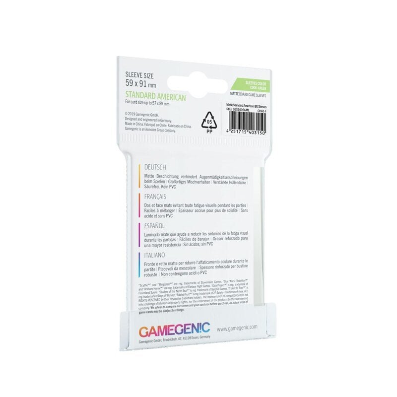 Gamegenic - MATTE Standard American-Sized Boardgame Sleeves 59 x 91 mm - Clear (50 Sleeves) - Spielefürst