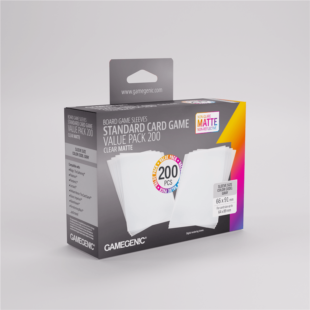 Gamegenic - MATTE Sleeves Clear Standard Card Game Value Pack (200 Sleeves) - Spielefürst