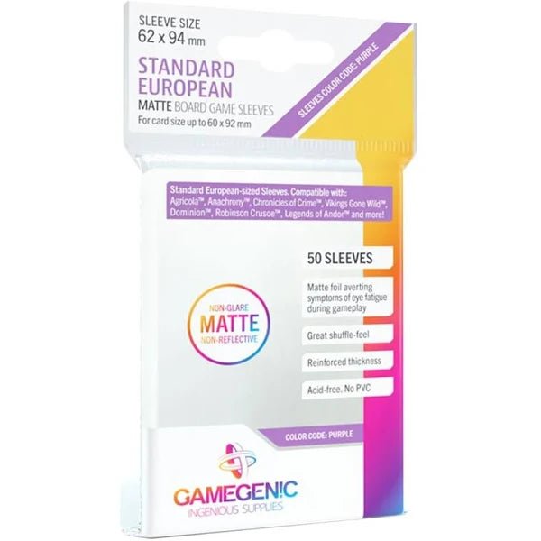 Gamegenic - MATTE Standard European-Sized Sleeves 62 x 94 mm - Clear (50 Sleeves) - Spielefürst