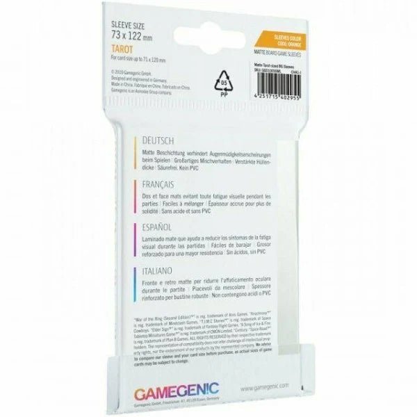 Gamegenic - MATTE Tarot-Sized Sleeves 73 x 122 mm - Clear (50 Sleeves) - Spielefürst