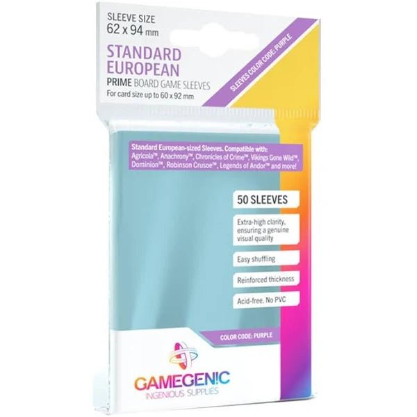 Gamegenic - PRIME Standard European-Sized Sleeves 62 x 94 mm - Clear (50 Sleeves) - Spielefürst